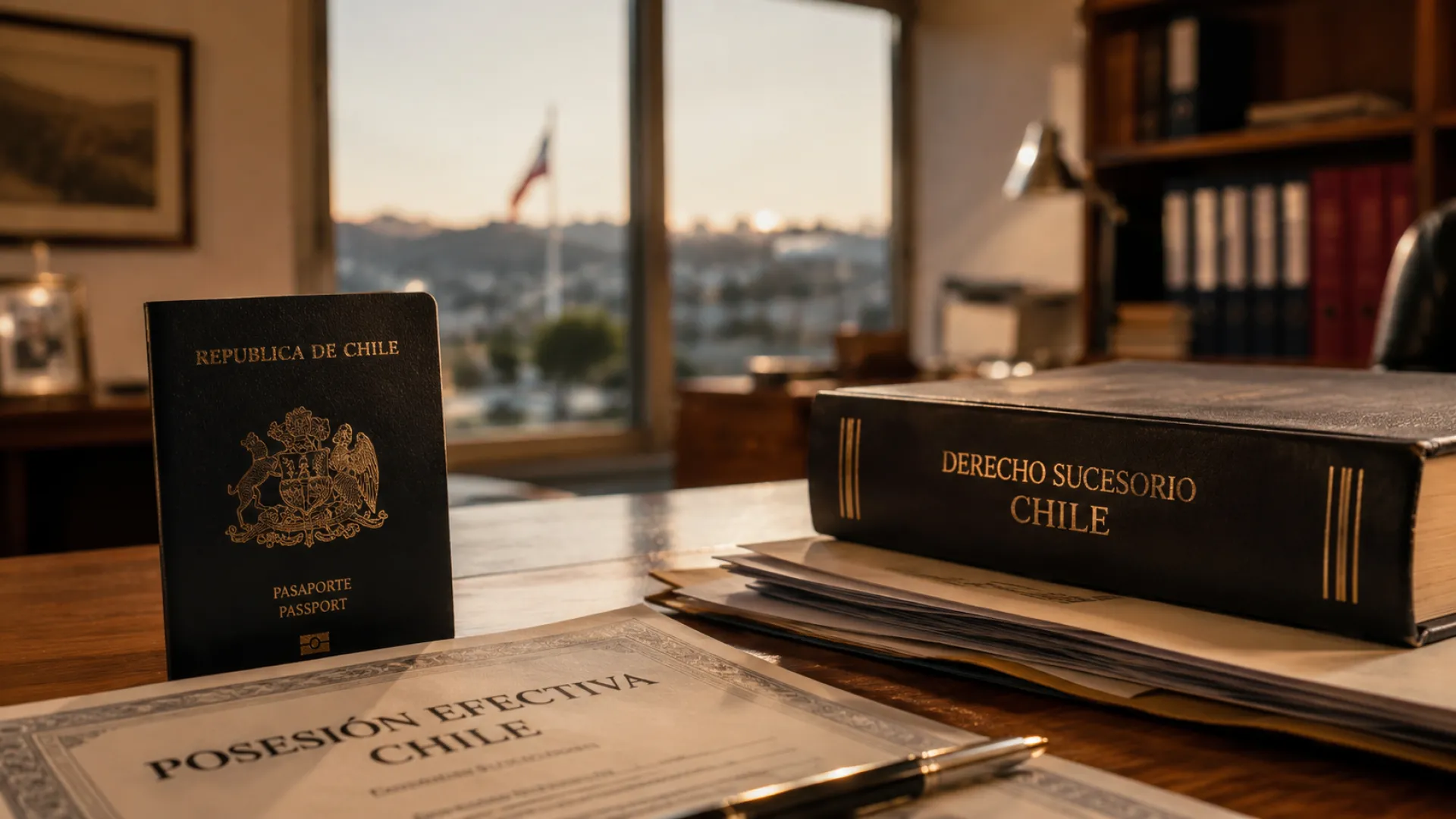 Heredero residente en el extranjero revisa antecedentes para gestionar una herencia en Chile.